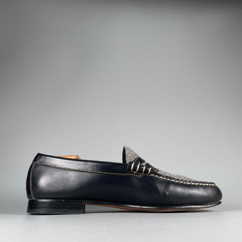G.H. Bass Weejuns Mens Size 9.5 Black Leather Gray Wool Slip On Penny Loafer GUC - Picture 5 of 9